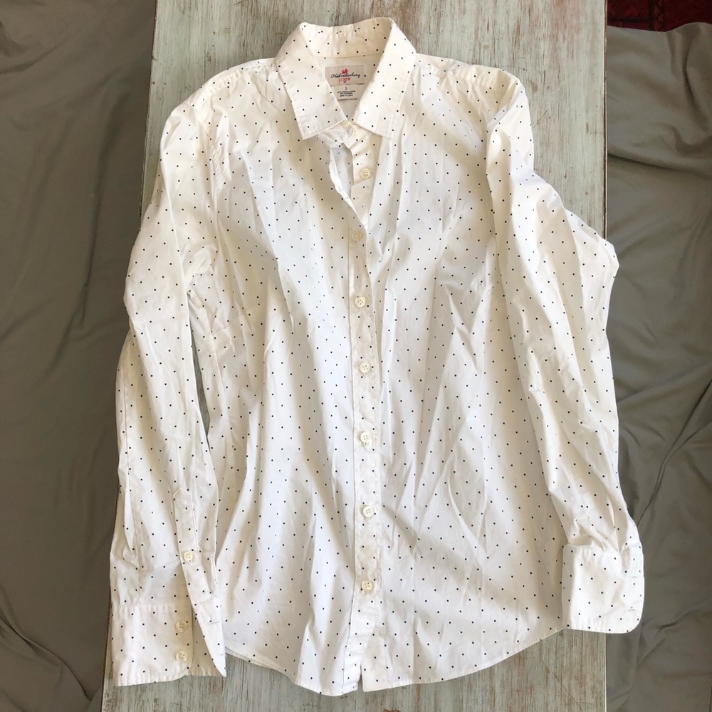 J Crew Haberdashery white polka dot button down